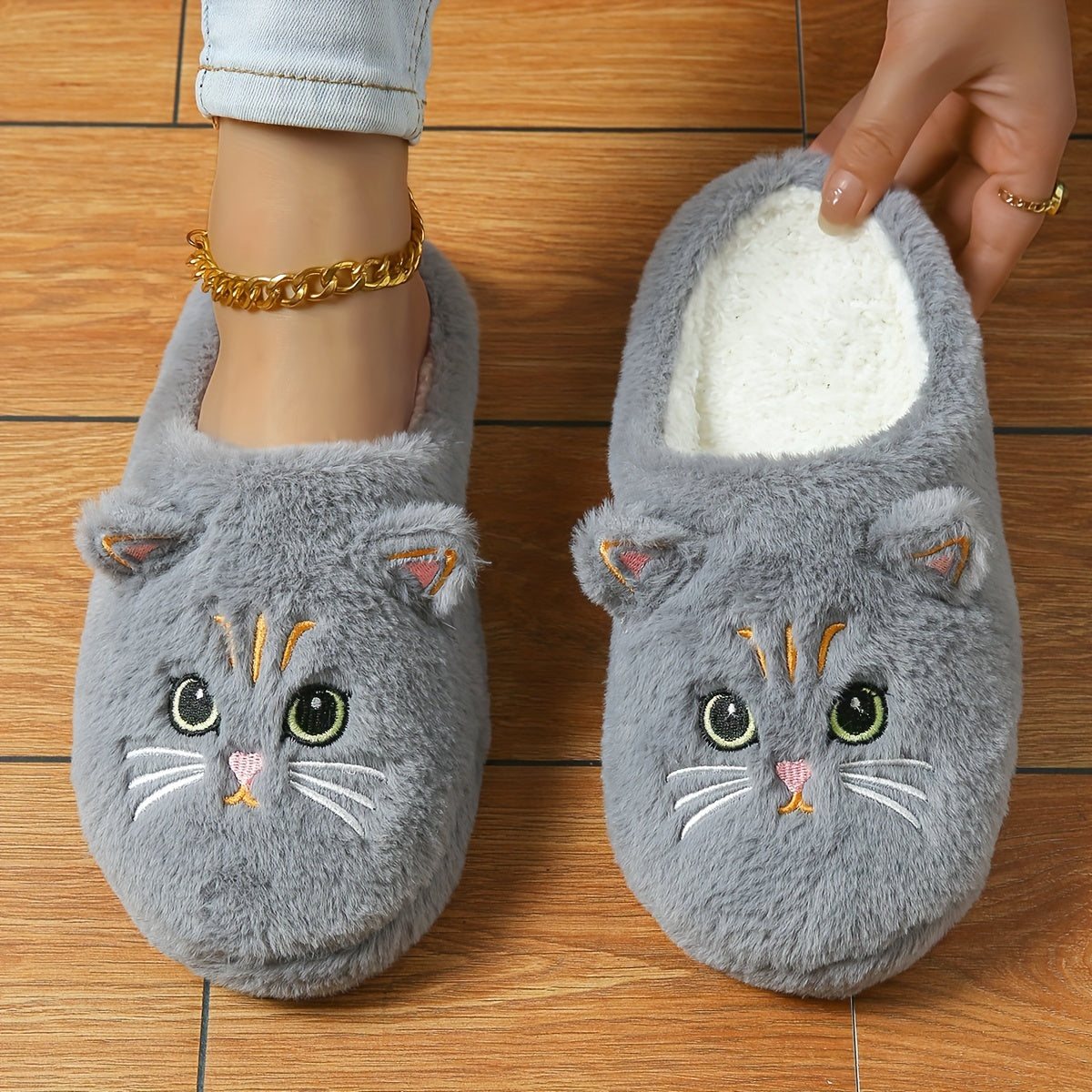Women's Cute Cartoon Black Cat Slippers with Big Eyes and Ears