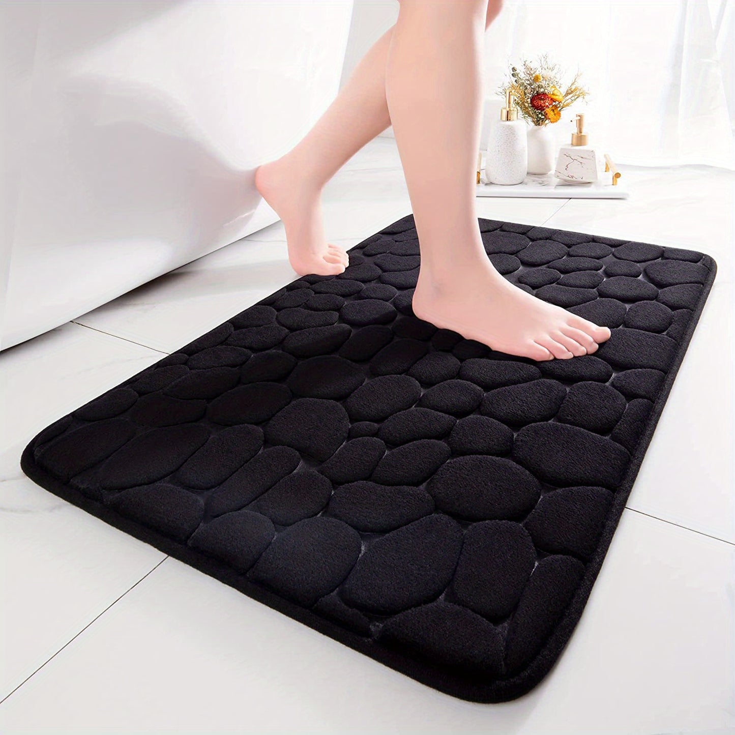 1pc Soft and Comfortable Memory Foam Bath Rug with Cobblestone Embossment