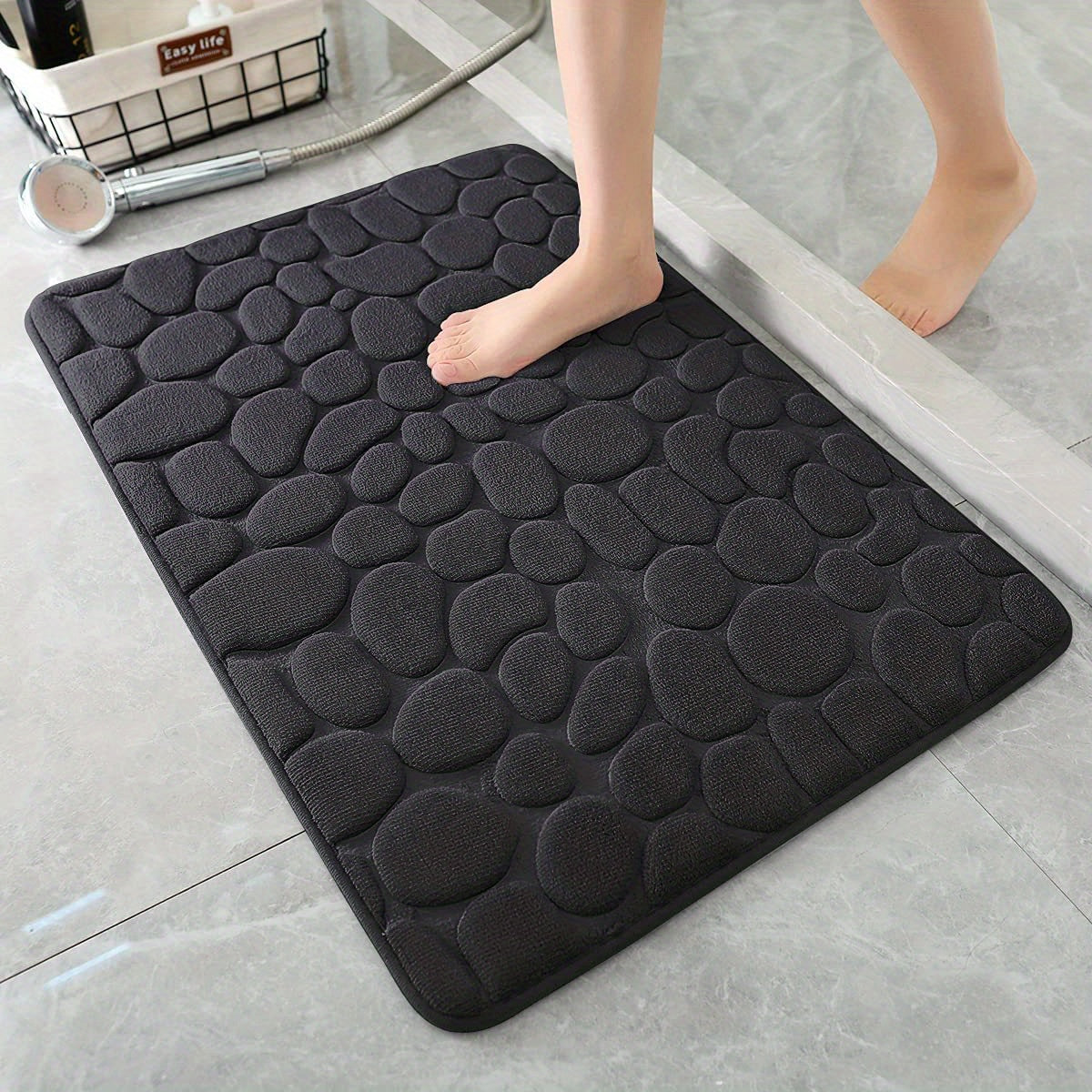 1pc Soft and Comfortable Memory Foam Bath Rug with Cobblestone Embossment