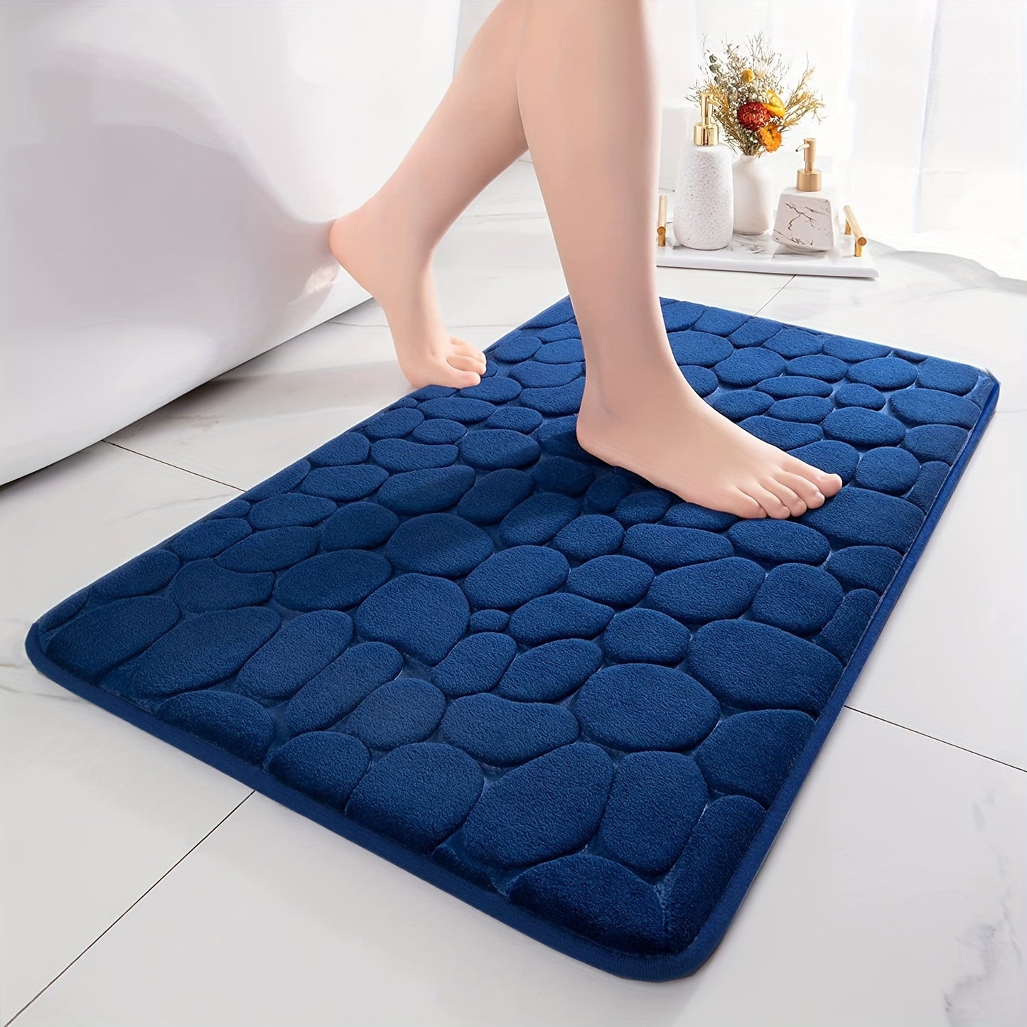1pc Soft and Comfortable Memory Foam Bath Rug with Cobblestone Embossment