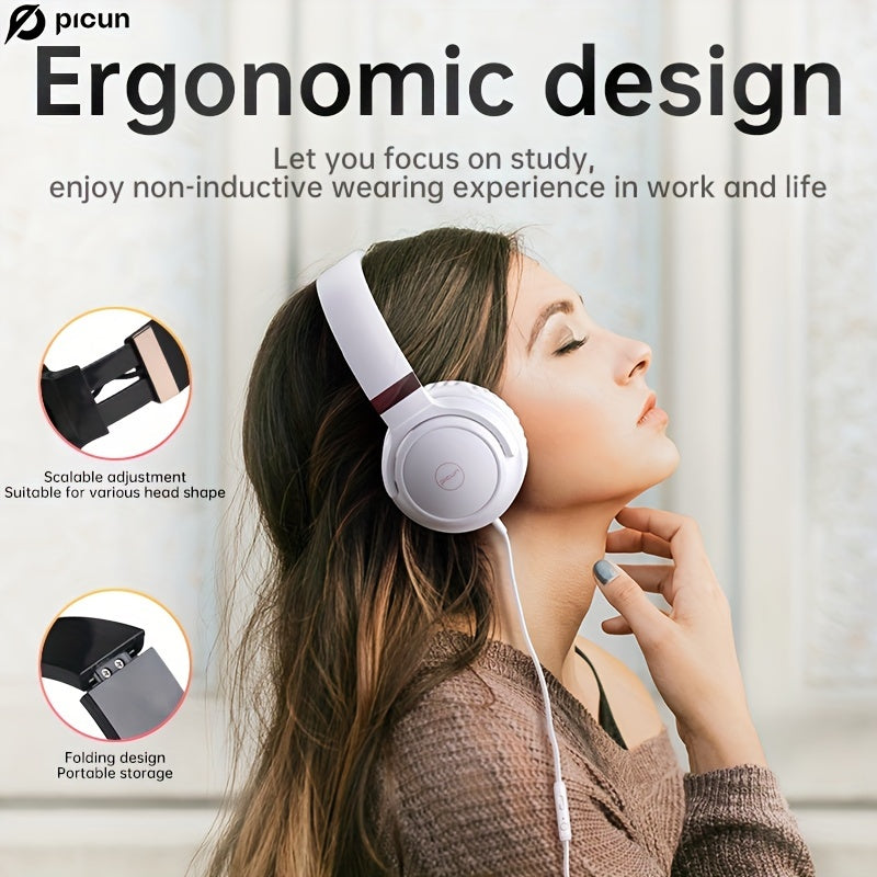 Picun C60 Wired On-Ear Headphones With Microphone