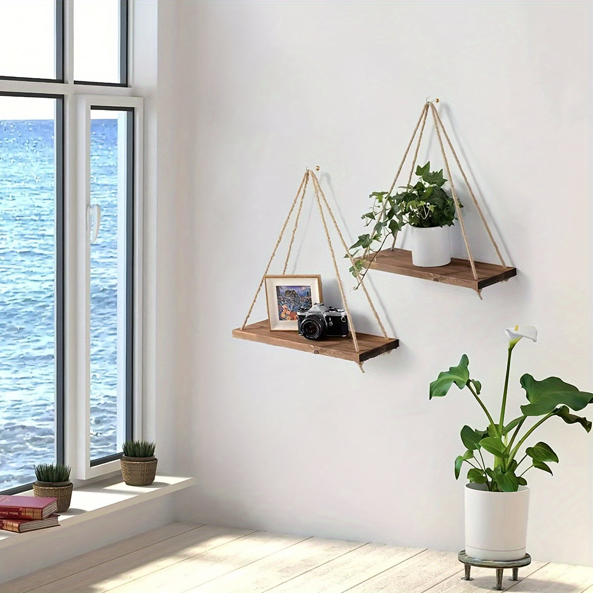 Wooden Swing Hanging Rope Wall Rack