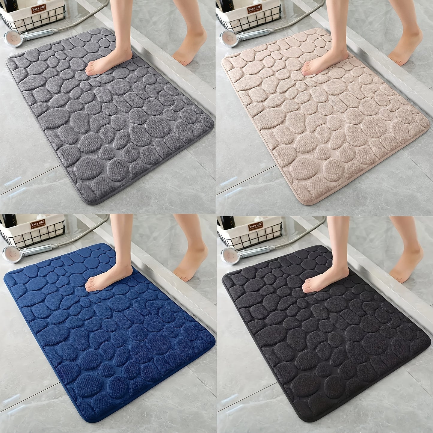 1pc Soft and Comfortable Memory Foam Bath Rug with Cobblestone Embossment