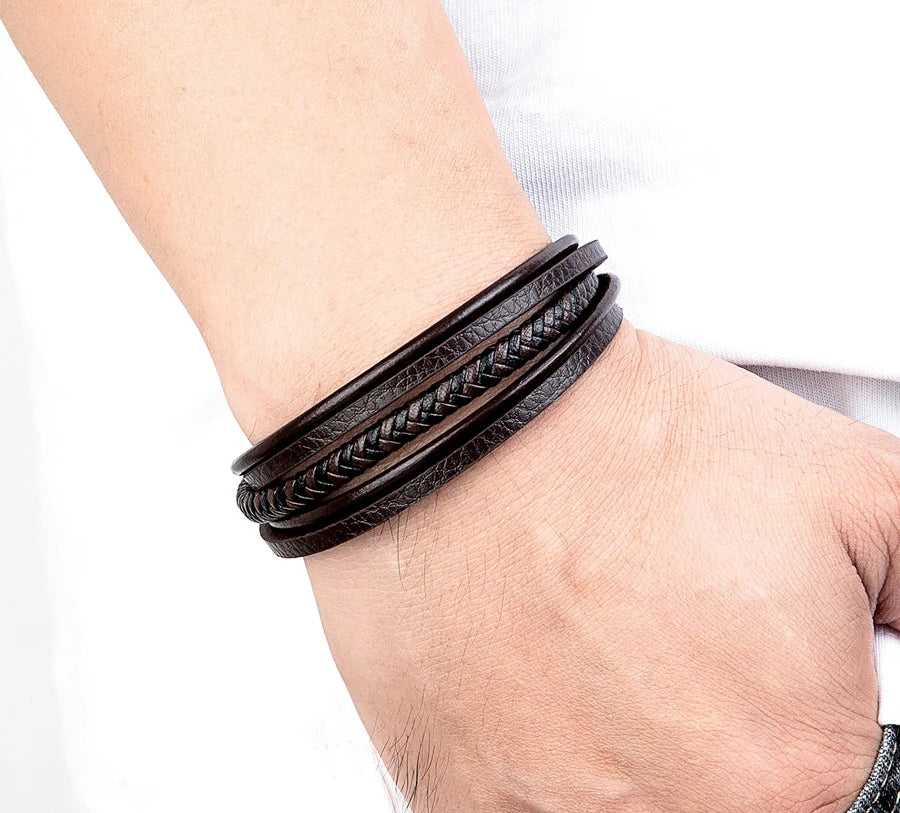 Men Bracelet Leather Hand-Woven Accessories