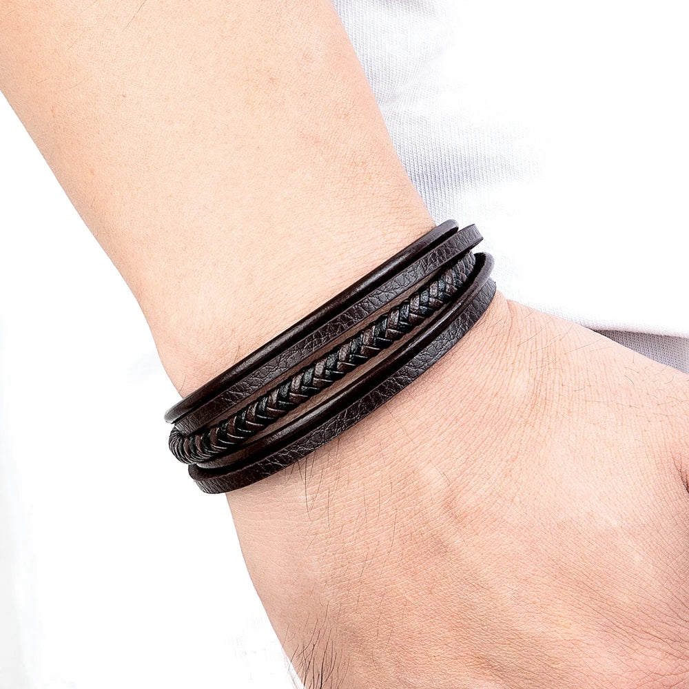 Men Bracelet Leather Hand-Woven Accessories