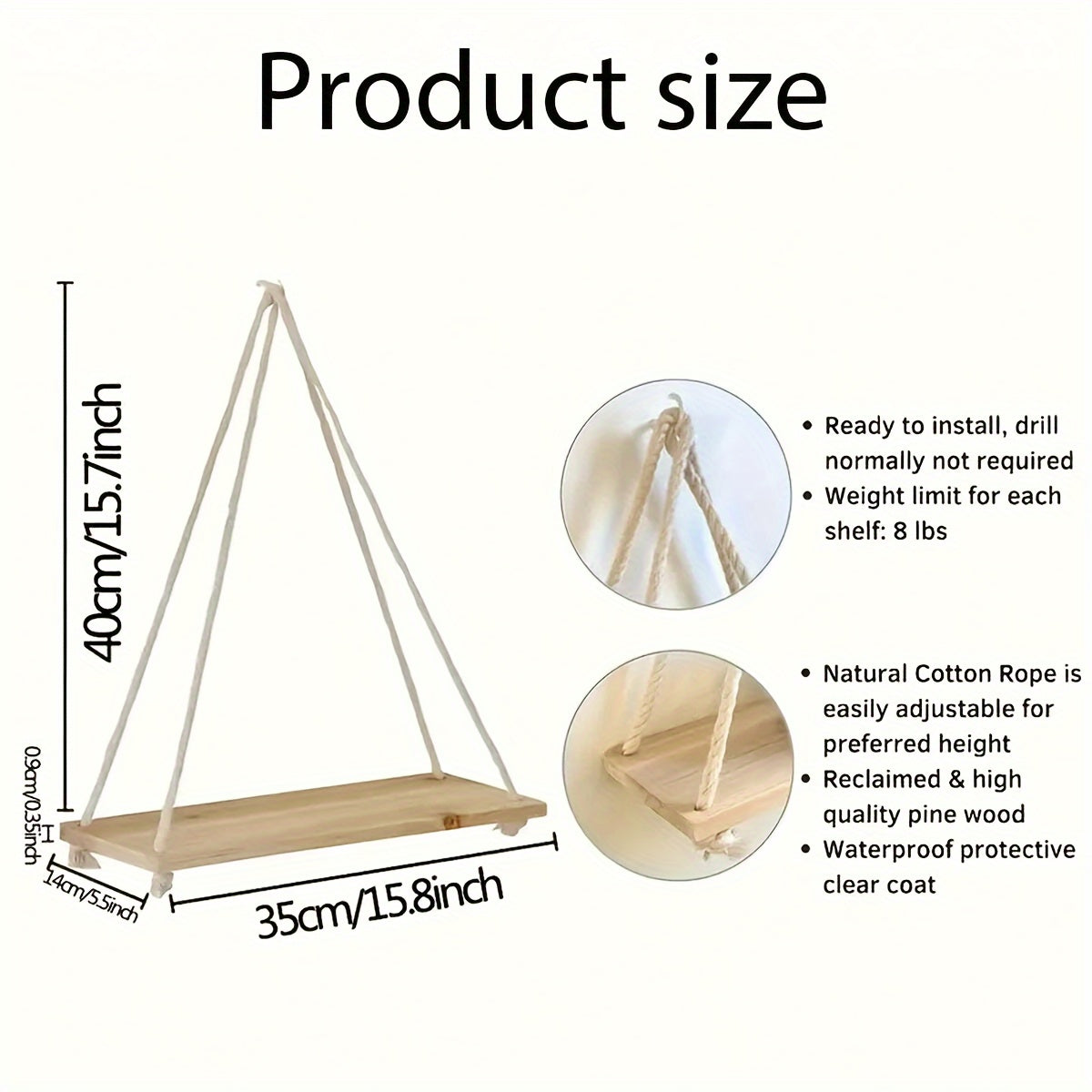 Wooden Swing Hanging Rope Wall Rack