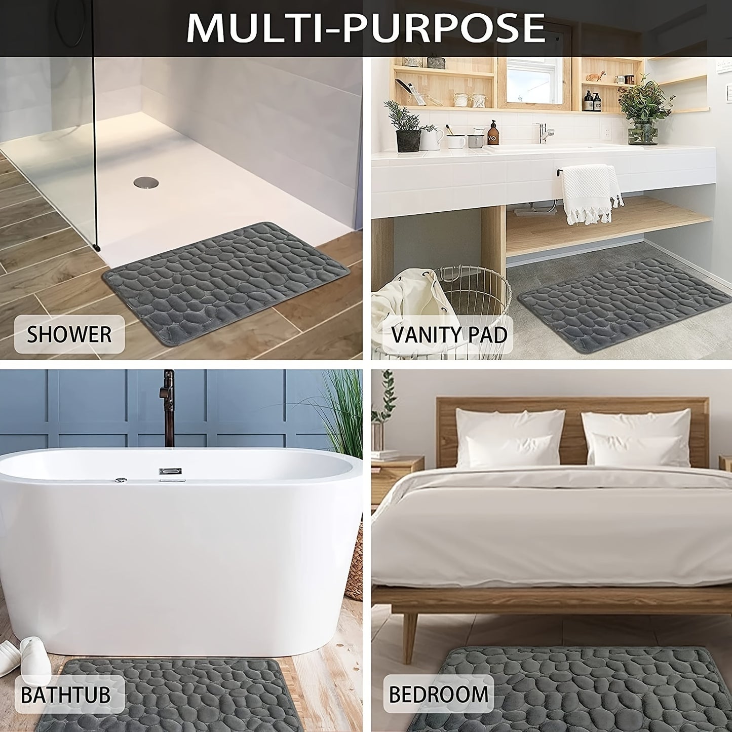 1pc Soft and Comfortable Memory Foam Bath Rug with Cobblestone Embossment