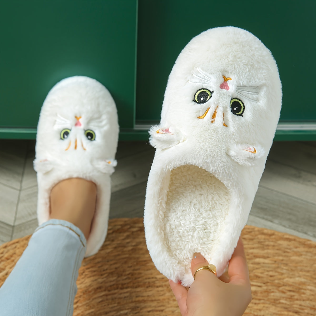 Women's Cute Cartoon Black Cat Slippers with Big Eyes and Ears