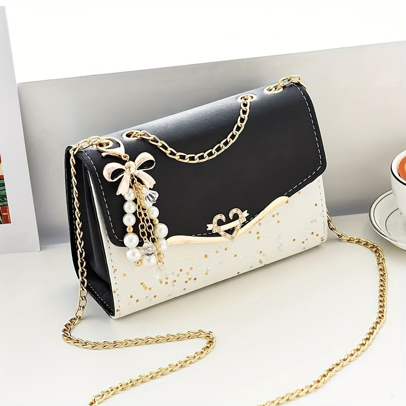 Fashion Polka Dot Beige PU Shoulder Bag with Tassel Charm