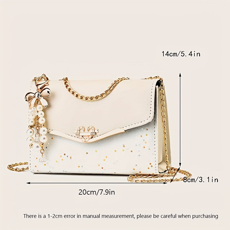 Fashion Polka Dot Beige PU Shoulder Bag with Tassel Charm